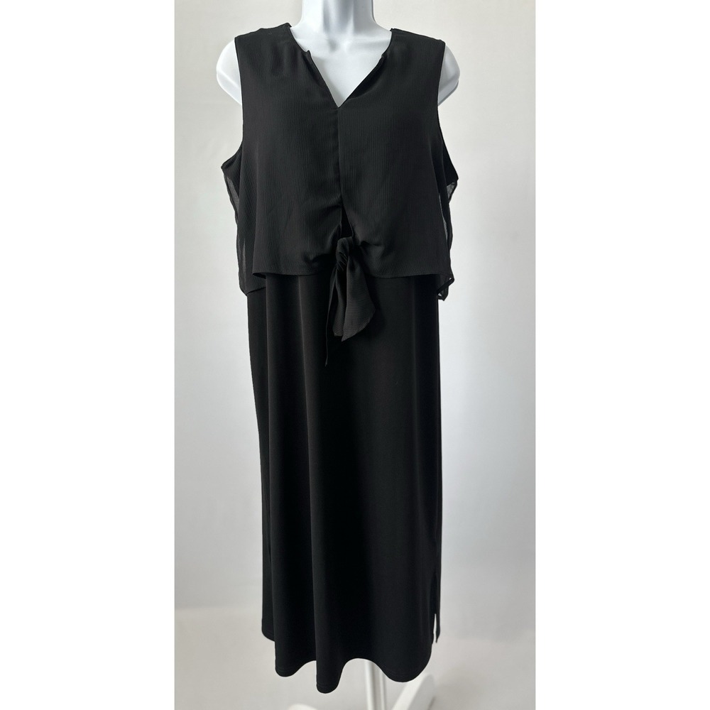 NWT CHICO'S Sz: 1  Black Tie Front Overlay Midi Dress (b48) Cruise Travel